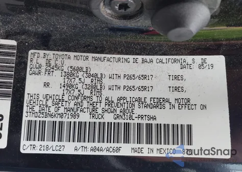 2019 Toyota Tacoma Trd Sport z USA, uszkodzony, nr VIN 3TMDZ5BN6KM071989